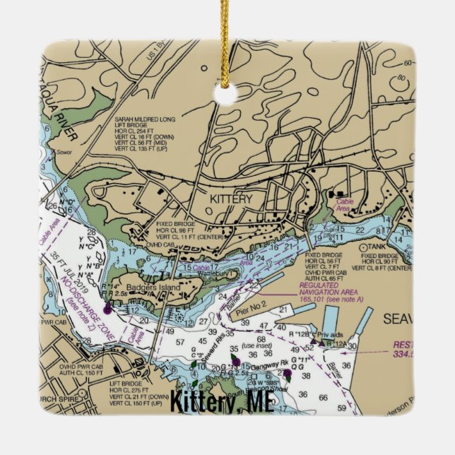 Ornement En Céramique Carte marine Kittery Maine (Dos)