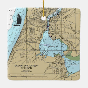 Ornement En Céramique Carte marine Saugatuck Douglas MI