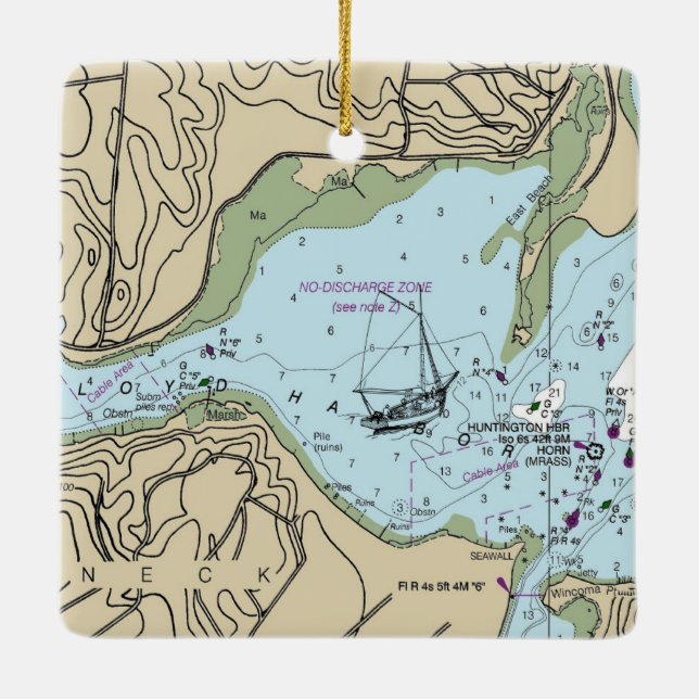 Ornement En Céramique Carte nautique Lloyd Harbour NY (Dos)