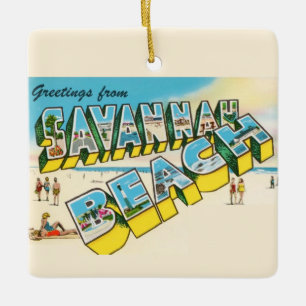 Ornement En Céramique Carte postale de bienvenue de Savannah Beach en or