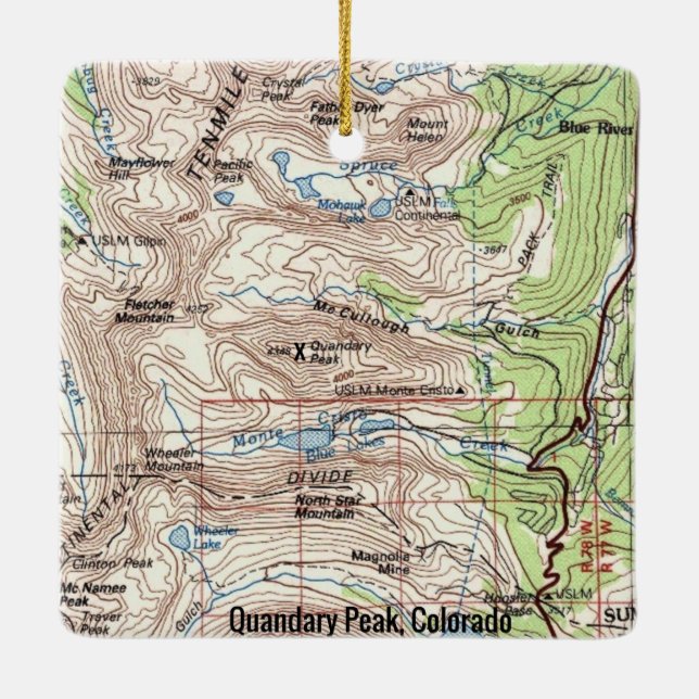Ornement En Céramique Carte Quandic Peak CO Fourteener (Dos)