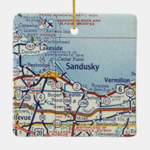 Ornement En Céramique Carte Sandusky et Vermillion OH