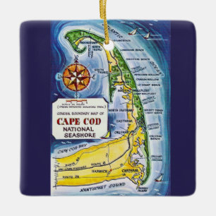 Ornement En Céramique Carte Vintage CapeCod