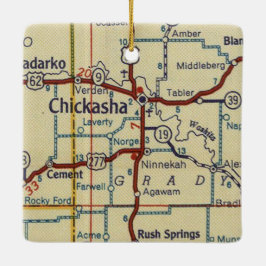 Ornement En Céramique Carte Vintage de Chickasha OK