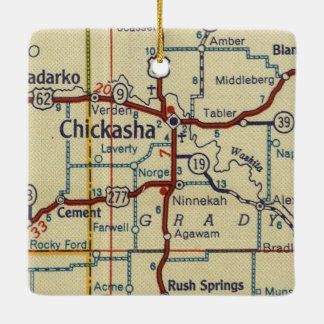 Ornement En Céramique Carte Vintage de Chickasha OK