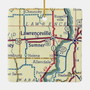 Ornement En Céramique Carte Vintage de Lawrenceville IL