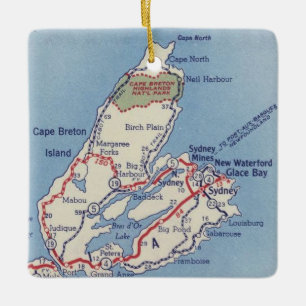 Ornement En Céramique Carte Vintage de l'île du Cap-Breton