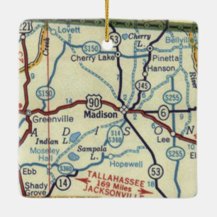 Ornement En Céramique Carte Vintage de Madison en Floride