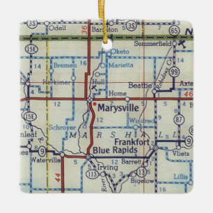 Ornement En Céramique Carte Vintage de Marysville Kansas