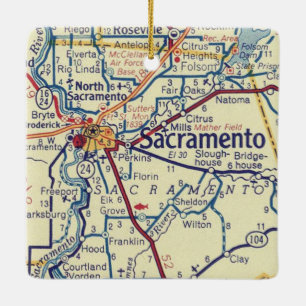 Ornement En Céramique Carte Vintage de Sacramento CA