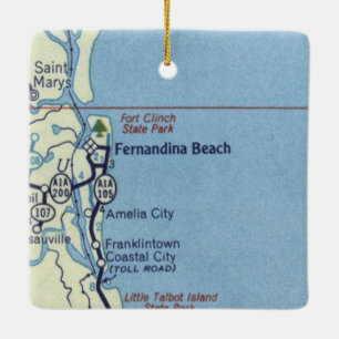 Ornement En Céramique Carte Vintage FL de la plage Fernandina