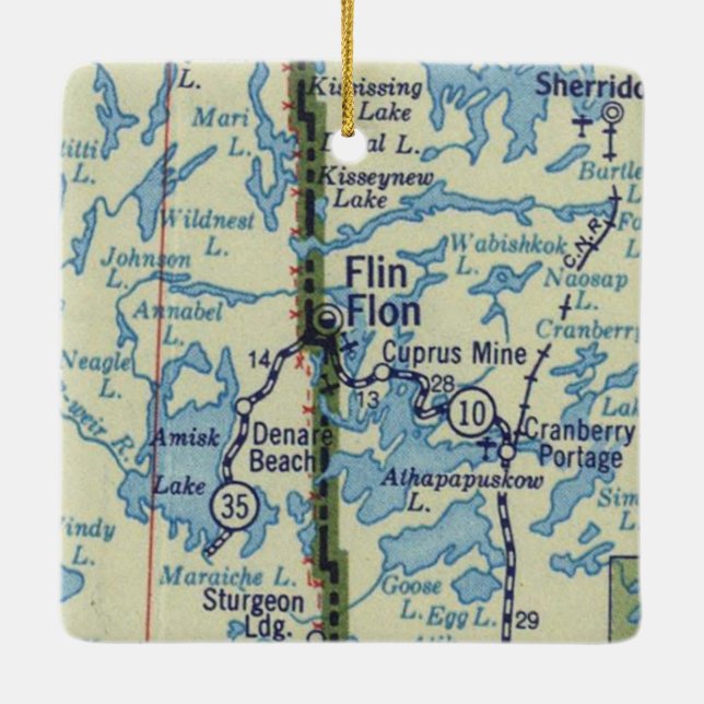 Ornement En Céramique Carte Vintage Flin Flon Manitoba (Dos)