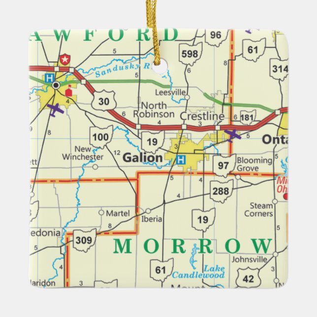 Ornement En Céramique Carte Vintage Galion Ohio (Devant)