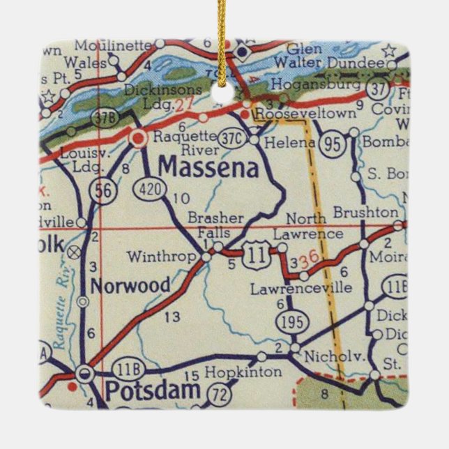 Ornement En Céramique Carte Vintage Massena NY (Dos)