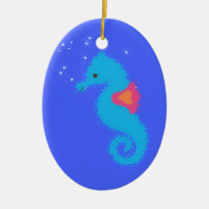 Ornement En Céramique Carton bleu Seahorse