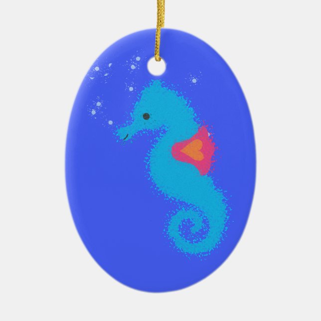 Ornement En Céramique Carton bleu Seahorse (Devant)