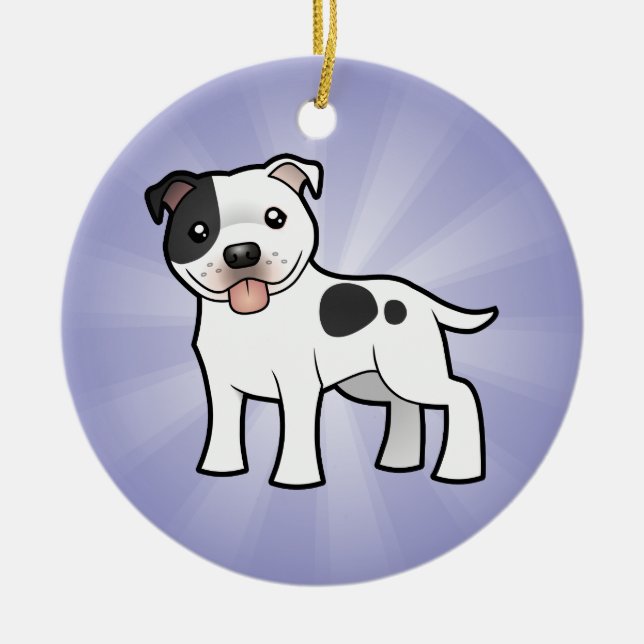 Ornement En Céramique Cartoon Staffordshire Bull Terrier (ajoutez votre  (Devant)