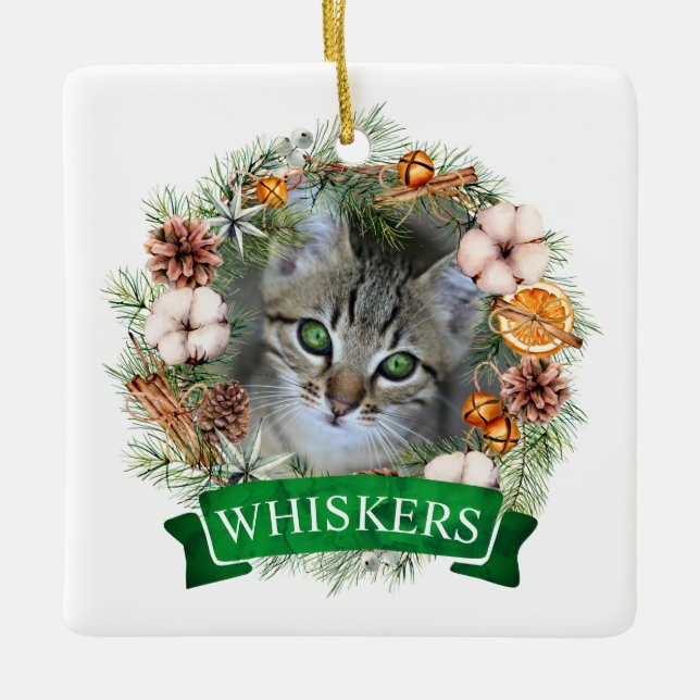 Ornement En Céramique Cat Christmas Wreath Orament (Devant)