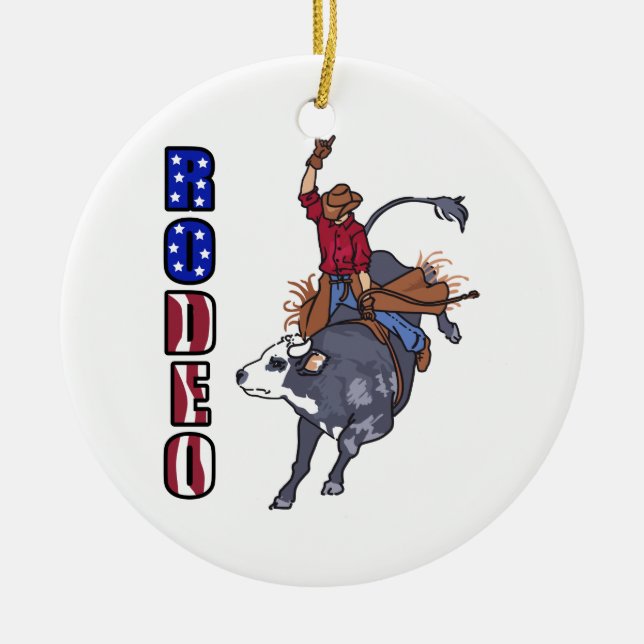 ORNEMENT EN CÉRAMIQUE CAVALIER DE BULL DE RODÉO (Devant)