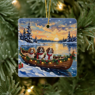 Ornement En Céramique Cavalier King Charles Spaniel Noël Bateau