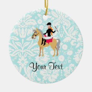 Ornement En Céramique Cavalier turquoise de damassé