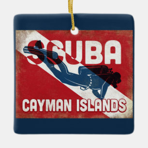 Ornement En Céramique Cayman Islands Plongeur - Blue Retro