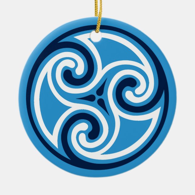 Ornement En Céramique Celtic Triskele Motif, bleu ciel et blanc (Devant)