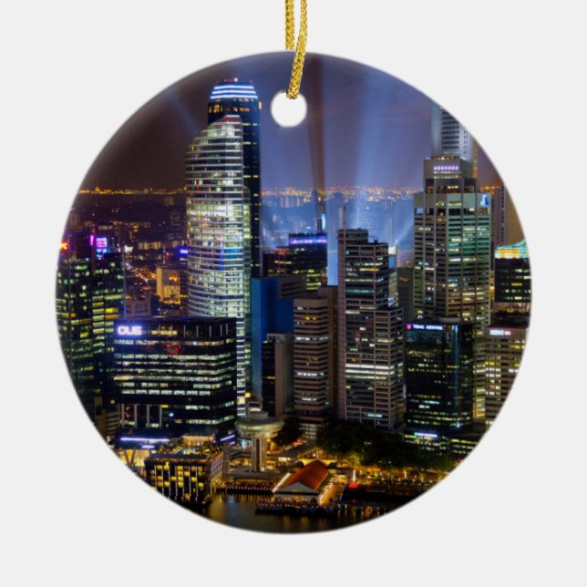 Ornement En Céramique Centre-ville de Singapour la nuit (Devant)