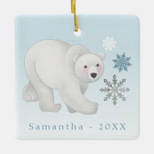 Ornement En Céramique Ceramic d'ours bleu polaire personnalisé
