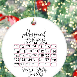 Ornement En Céramique Céramique de date de calendrier de mariage personn
