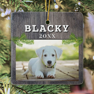 Ornement En Céramique Céramique Rustique Bois Photo de Chien Noël Souven