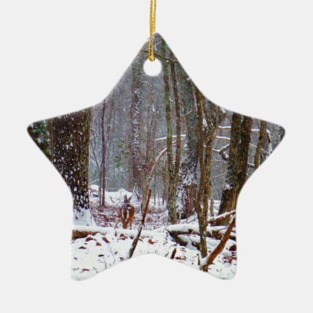 Ornement En Céramique cerf à queue blanche dans la neige (Devant)