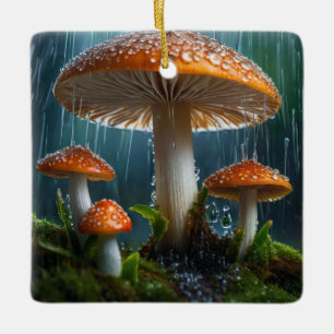 Ornement En Céramique Champignons dans une forte pluie