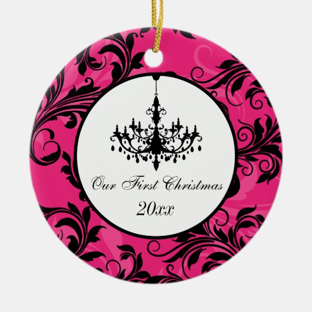 Ornement En Céramique Chandelier rose noir blanc Défilé 1er Noël (Devant)