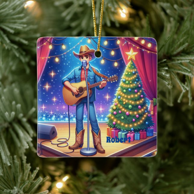 Ornement En Céramique Chanteur de pays Western Cowboy Noël (Arbre)