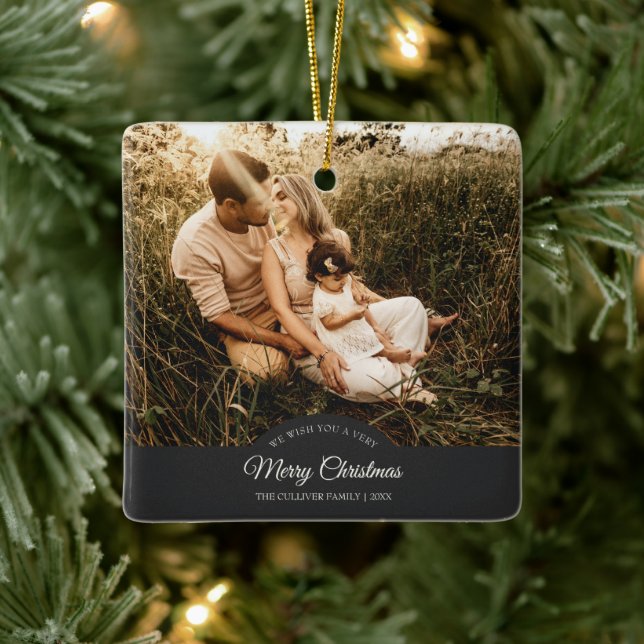 Ornement En Céramique Charbon Très Joyeux Noël Famille Photo (Arbre)