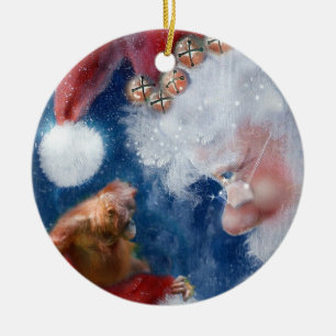 Ornement En Céramique Charité d'affaires de singe de Père Noël
