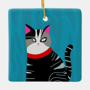 Ornement En Céramique Chat Abstrait