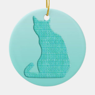 Ornement En Céramique Chat Arabesque - nuances de turquoise