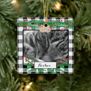 Ornement En Céramique Chat Black White Buffalo Check Orament