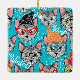 Ornement En Céramique Chat dans le casquette