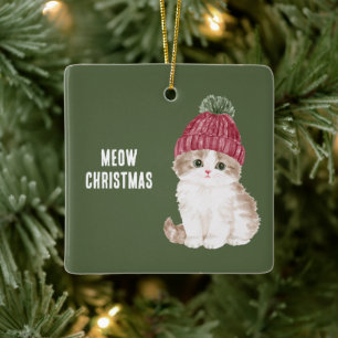 Ornement En Céramique Chat Dans Un Noël Au Chapeau