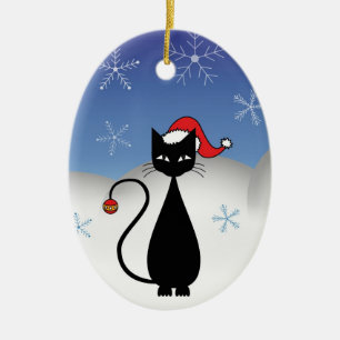 Ornement En Céramique Chat de Noël avec des flocons de neige