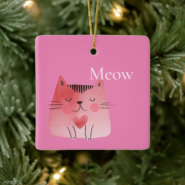 Ornement En Céramique Chat de viande rose (Arbre)
