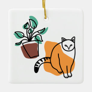 Ornement En Céramique Chat et le plante