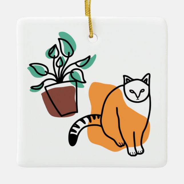 Ornement En Céramique Chat et le plante (Devant)