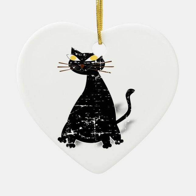Ornement En Céramique Chat gras noir désossé (Devant)