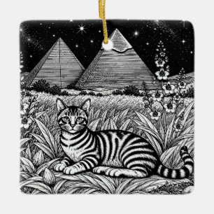 Ornement En Céramique Chat Mau égyptien sous les pyramides