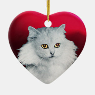 ORNEMENT EN CÉRAMIQUE CHAT NOIR ET COEUR CHAT BLANC
