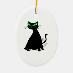 Ornement En Céramique Chat noir gras aux yeux verts